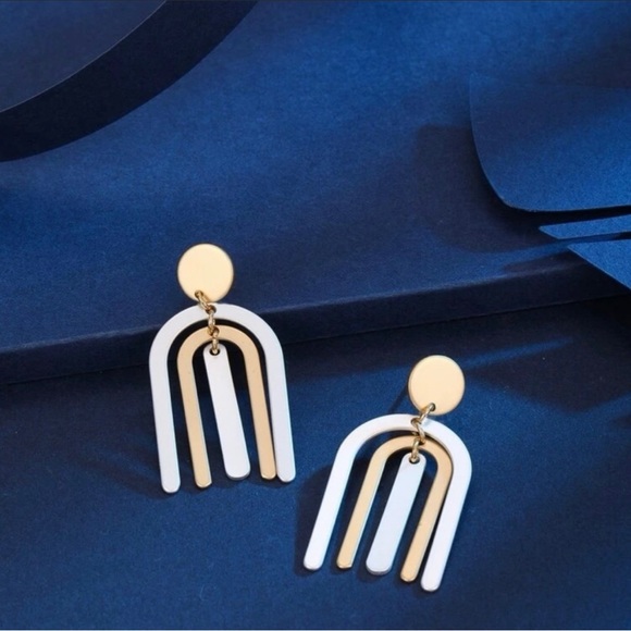 Silver & Gold Mixed Metals Dainty Rainbow U Shaped Post Earrings - Picture 2 of 4